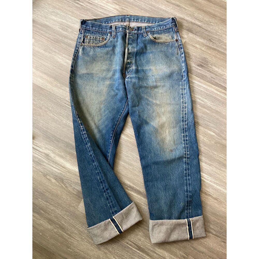 Vintage 70s Levi's Redline Selvedge 501s Jeans USA Blank Tab Gorgeous Fade 35x30
